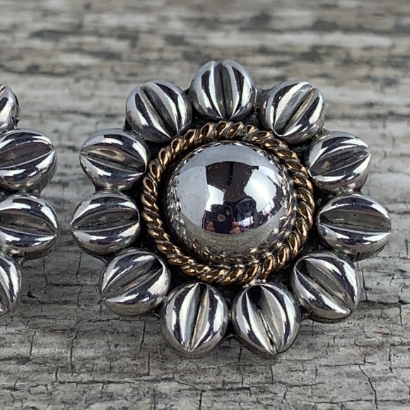 Vintage 1990’s Sterling Silver Sunflower Flower Earrings Handmade Mexico Laton - Picture 3 of 6